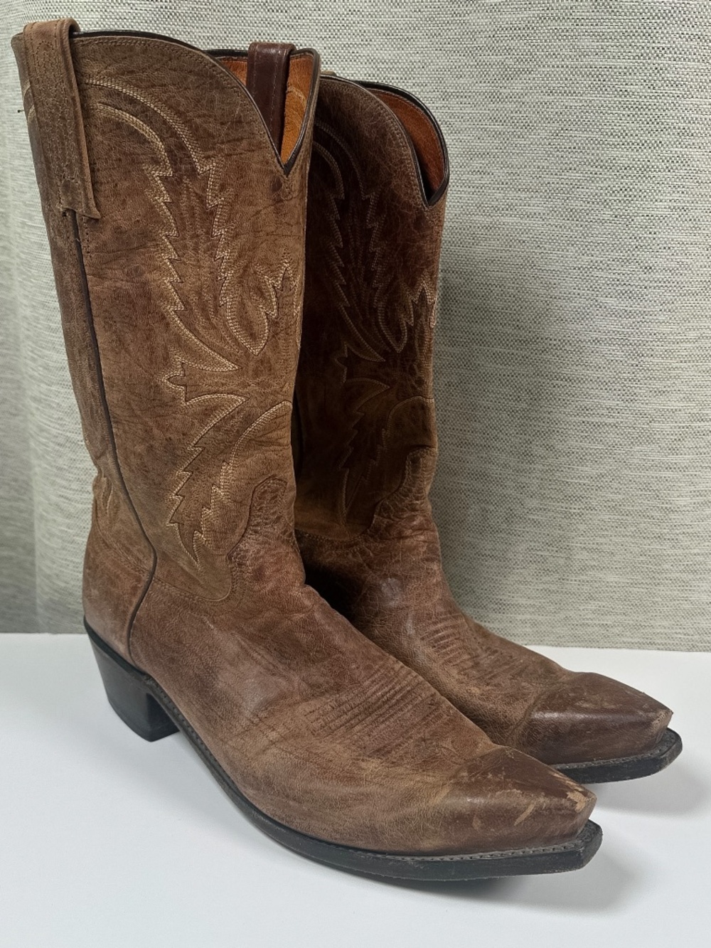 Lucchese 1883 Crayton Goat Leather Brown Western Cowboy Boots Mens US 10.5 2E